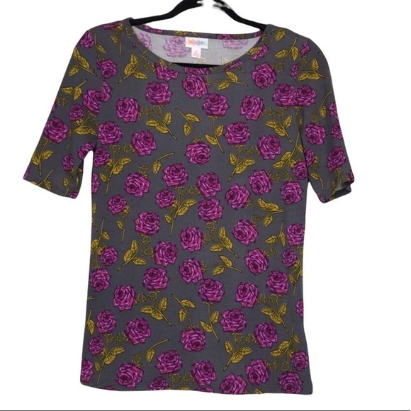 NEW - LuLaRoe Gigi Floral Purple Roses on a Gray Background - Size Small - Picture 1 of 5